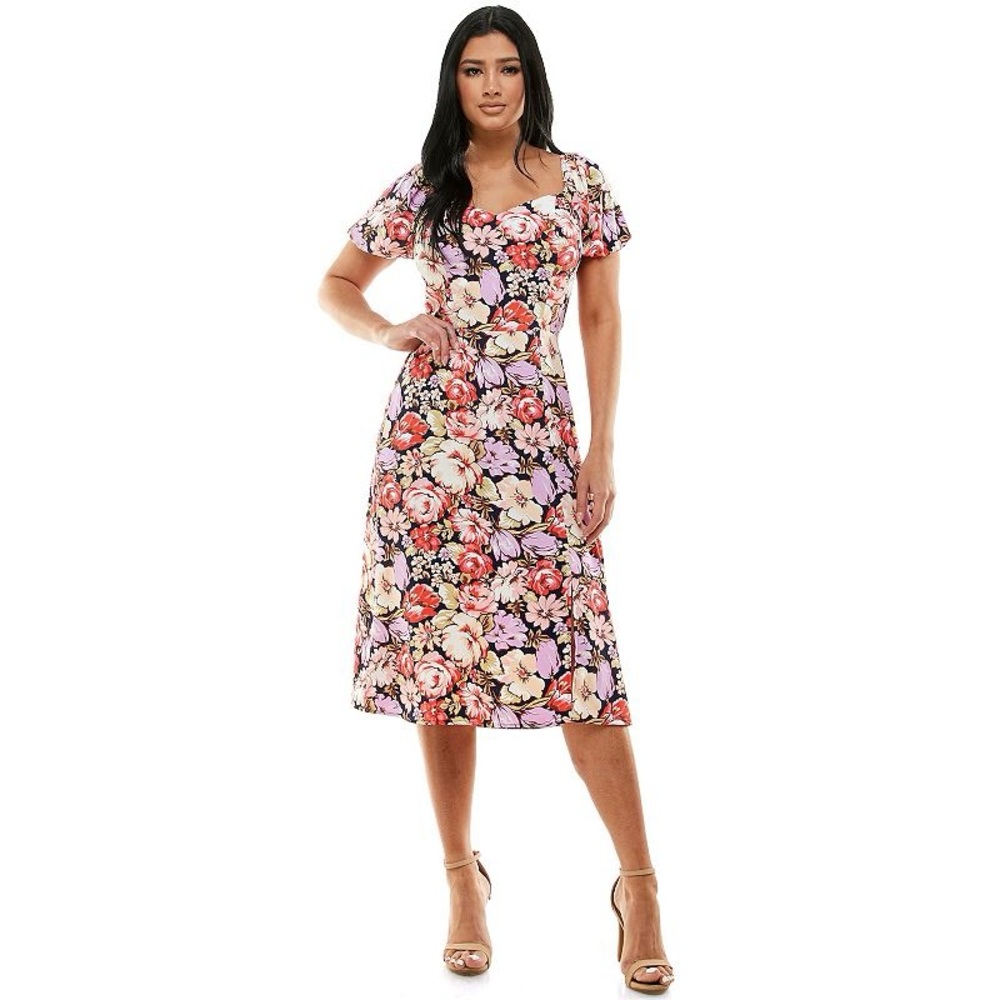 Lily Rose Floral Puff Sleeve Tie Back Midi Dress XL